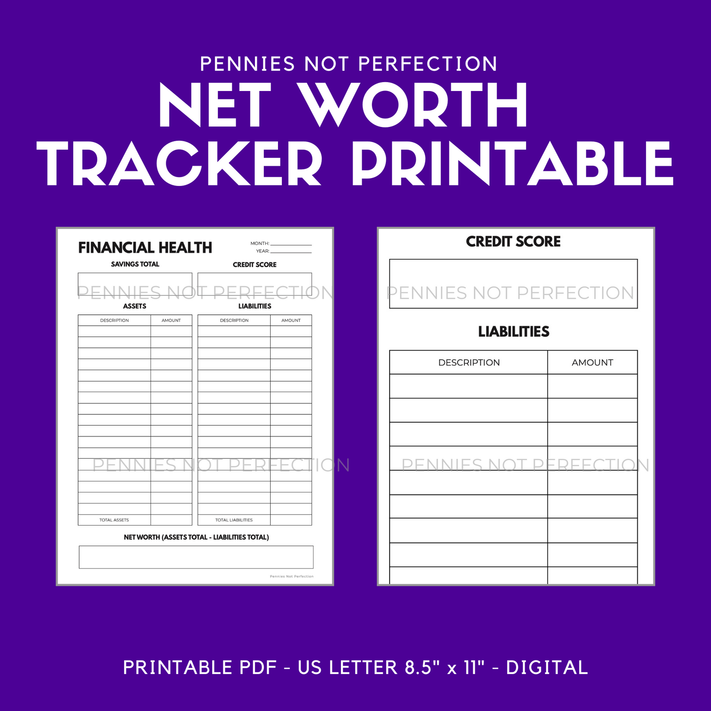 Net Worth Tracker, Financial Health Progress Printable