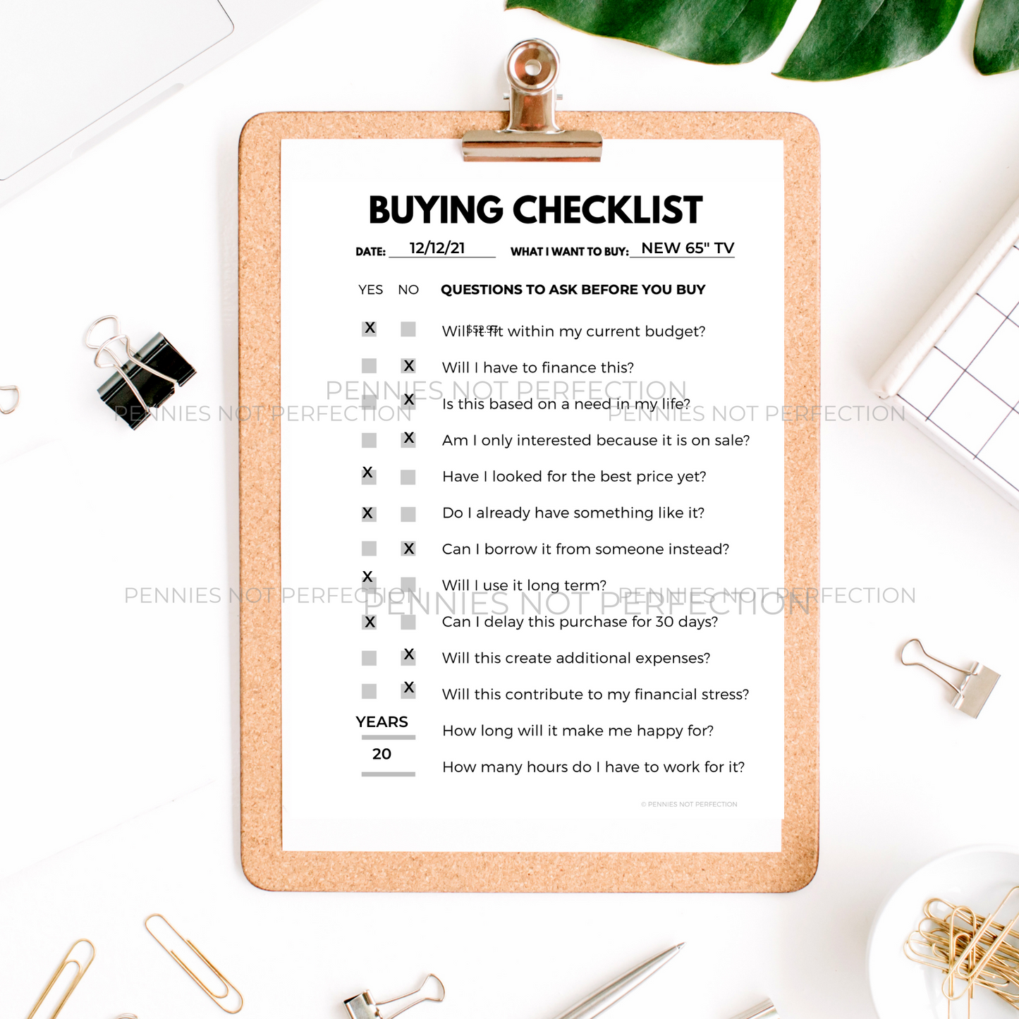 Purchase Decision Checklist (Control Impulse Spending Printable)