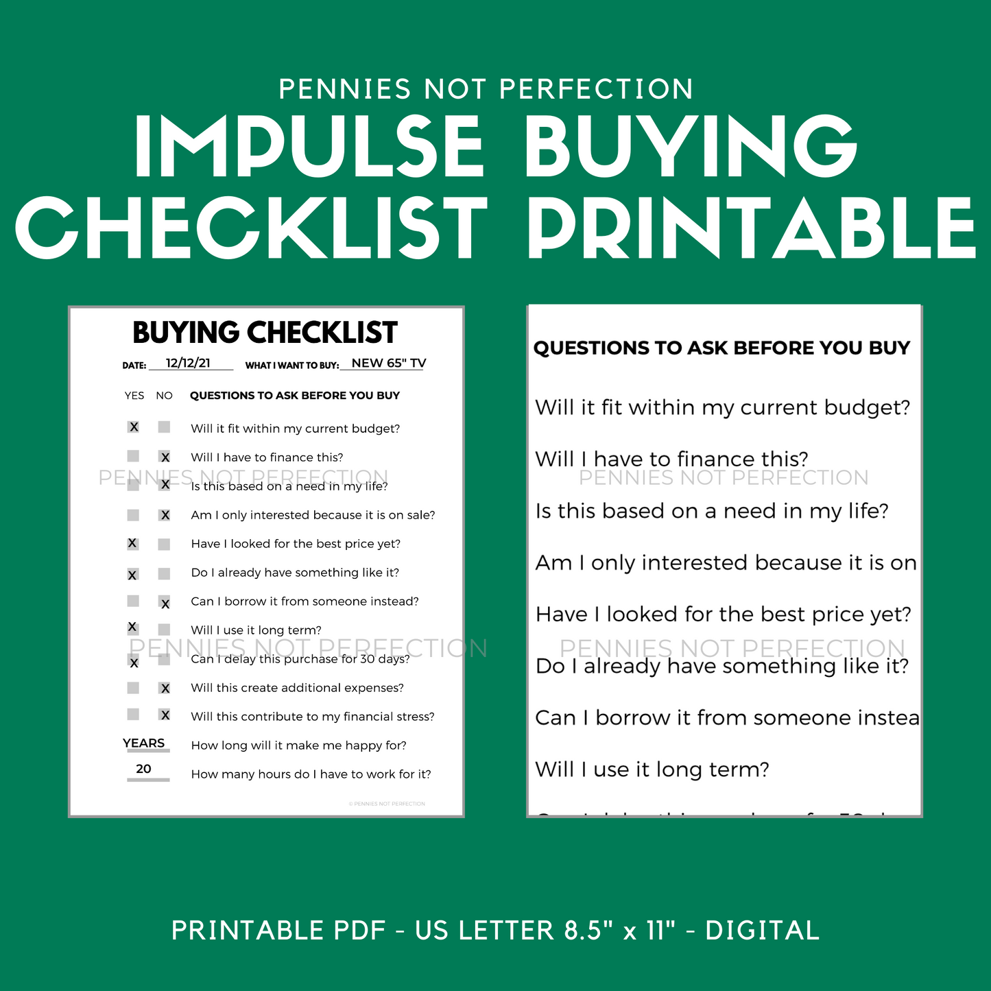 Purchase Decision Checklist (Control Impulse Spending Printable)