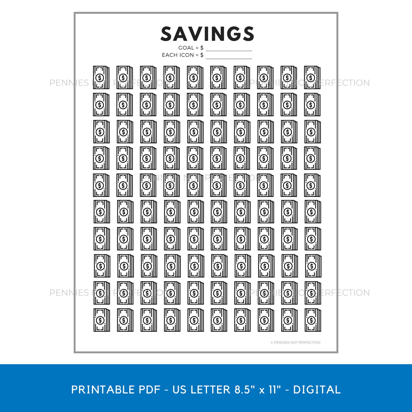 Money Savings Goal Tracker | Dollar Bills Savings Tracker Printable 1