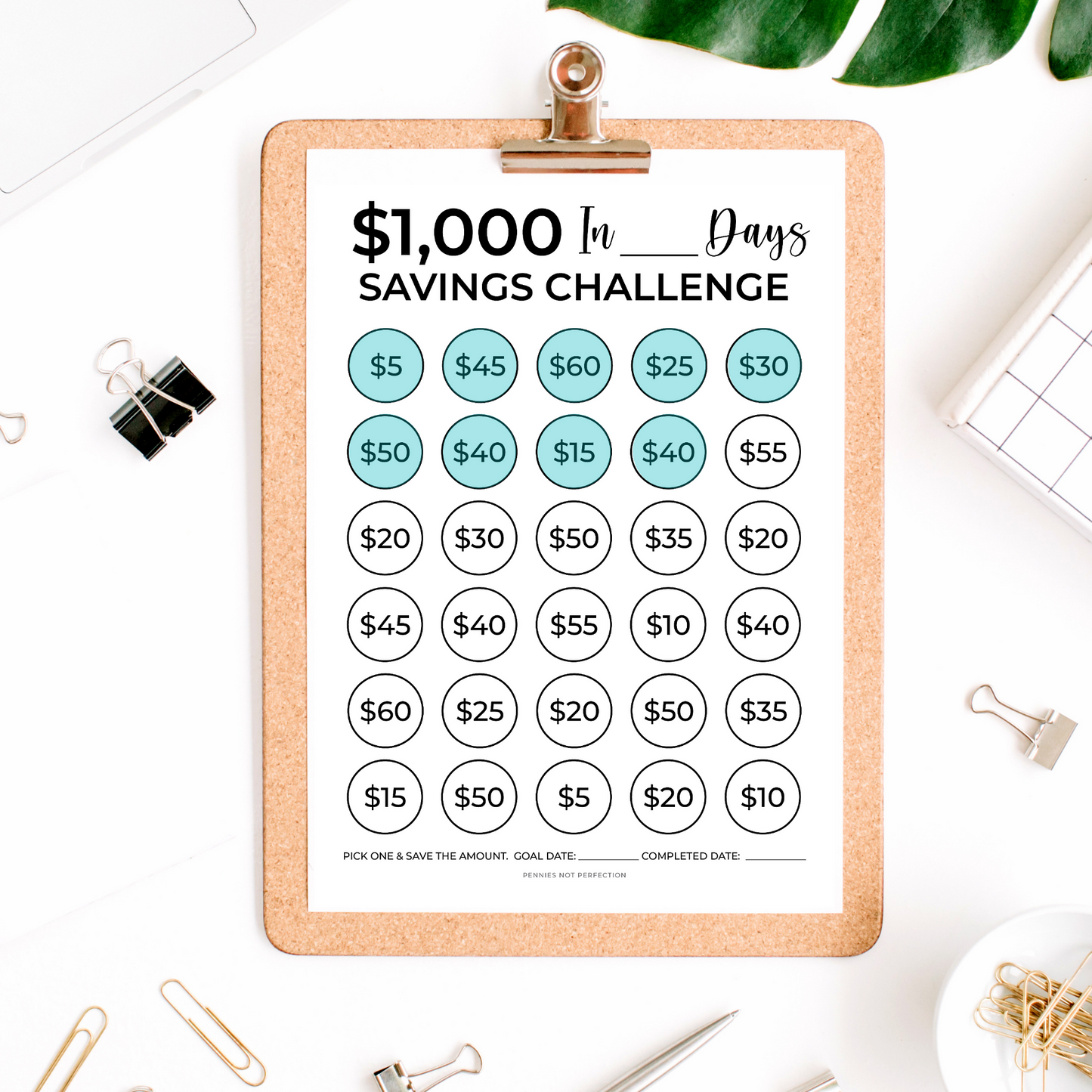 $1,000 Money Savings Challenge Printable (CHOOSE YOUR TIMEFRAME) | Save $1,000