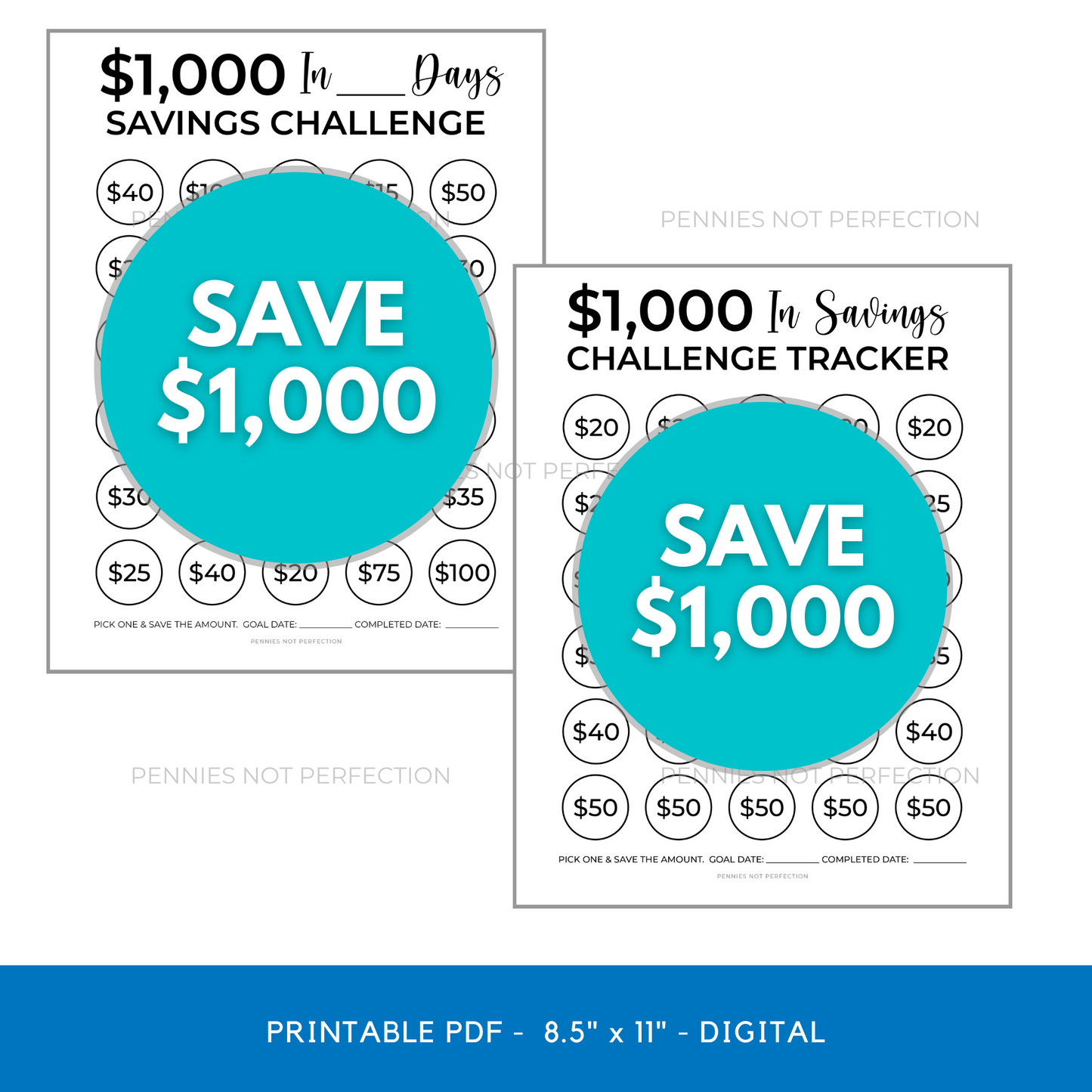 $1,000 Money Savings Challenge Printable (CHOOSE YOUR TIMEFRAME) | Save $1,000