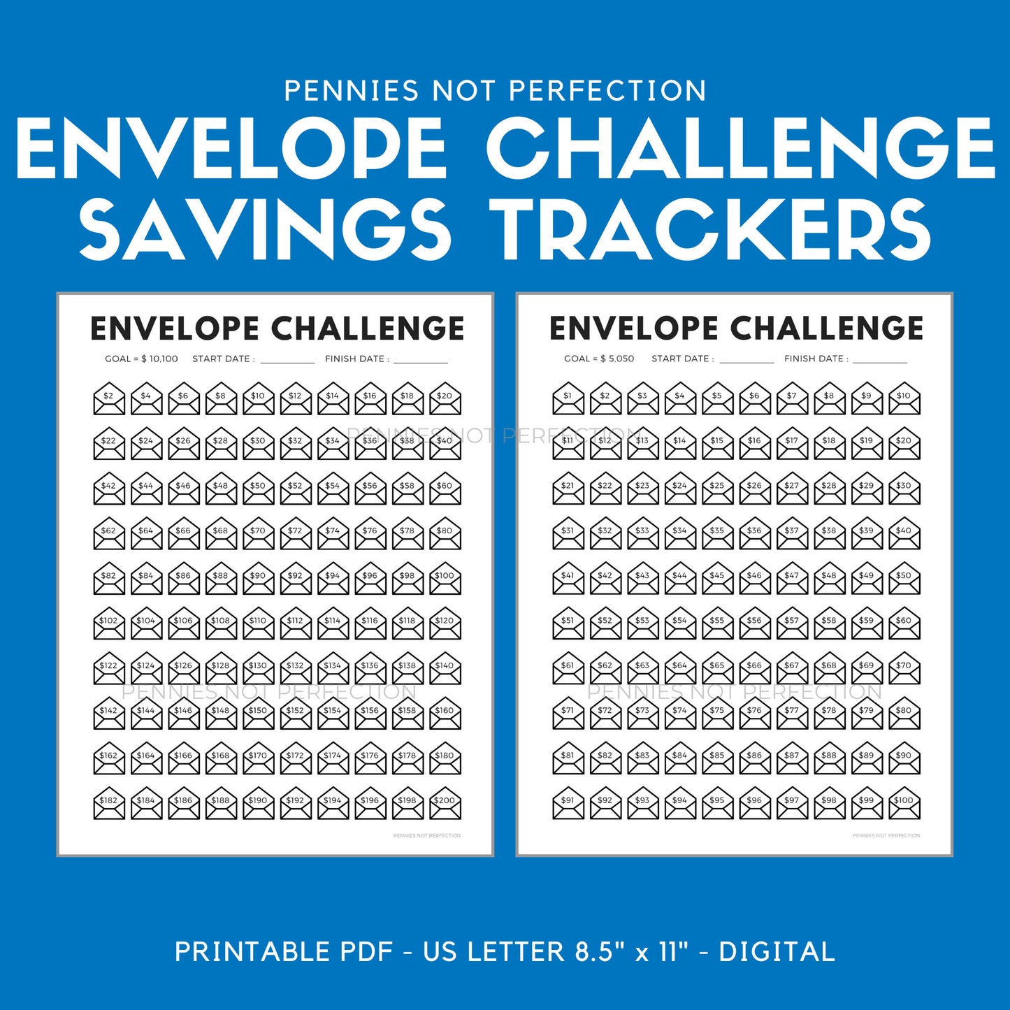 Printable 100 Envelope Savings Challenge Tracker, Save 10,100 Dollars, Save 5,050 Dollars, Money Challenges Printabl 1