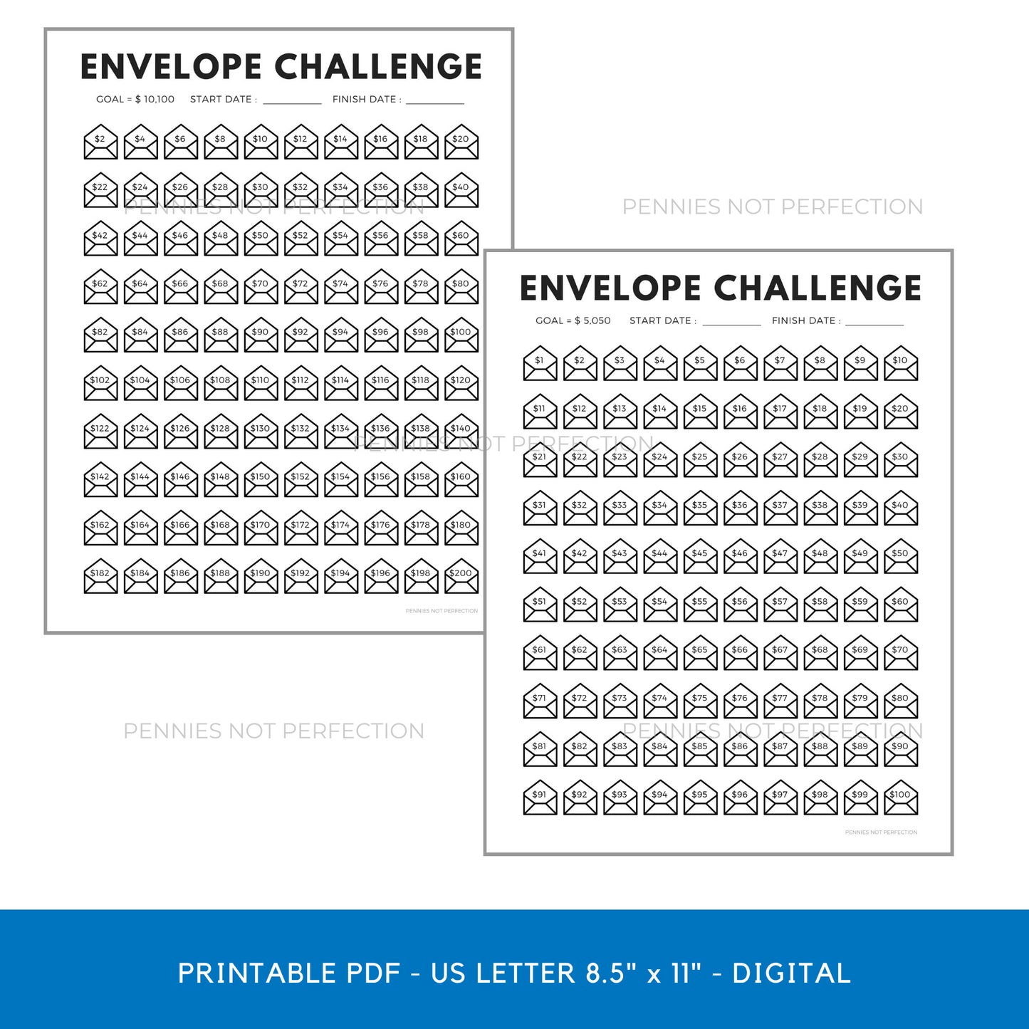 Printable 100 Envelope Savings Challenge Tracker, Save 10,100 Dollars, Save 5,050 Dollars, Money Challenges Printabl 1