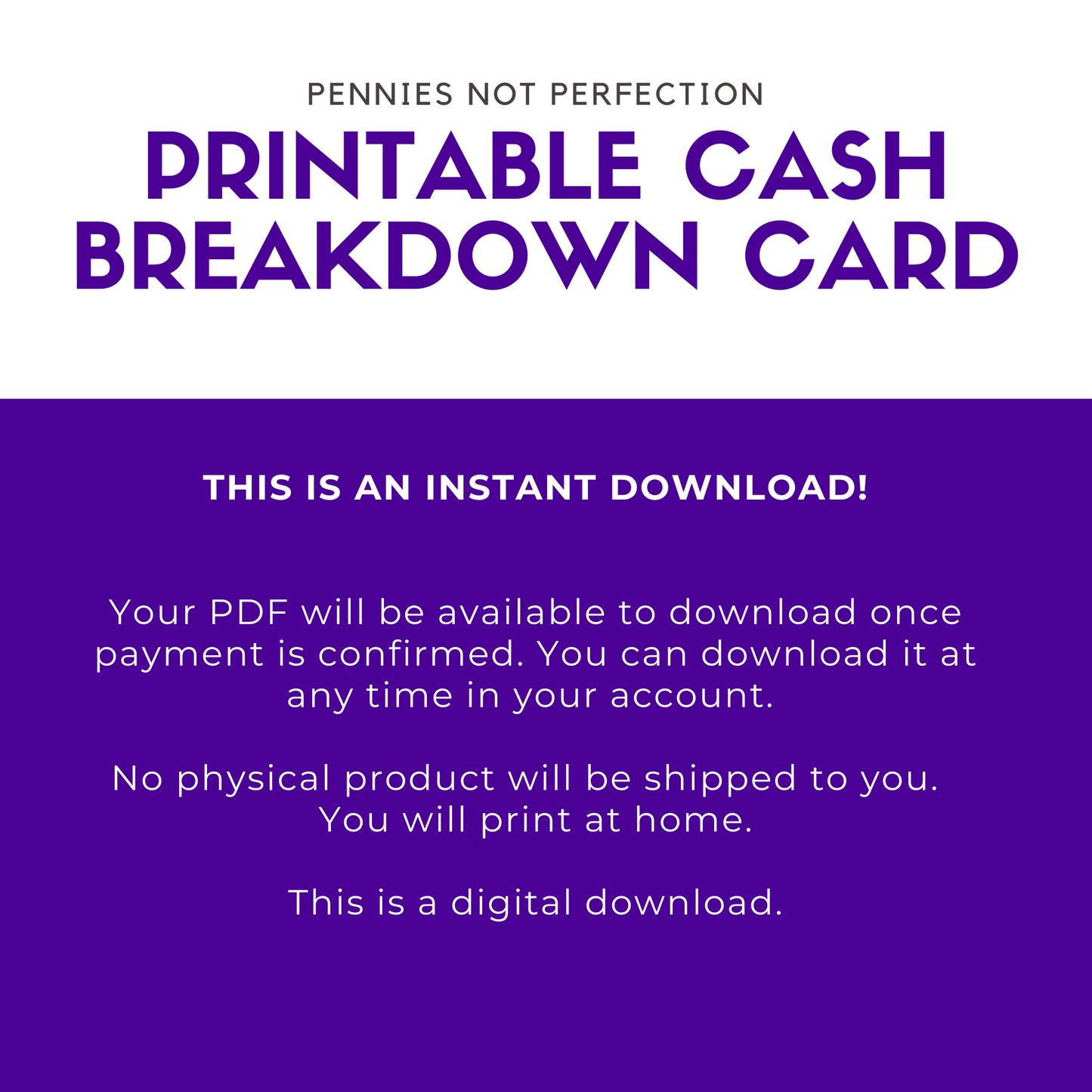 Cash Breakdown Card Printable | Cash Envelope System Printable