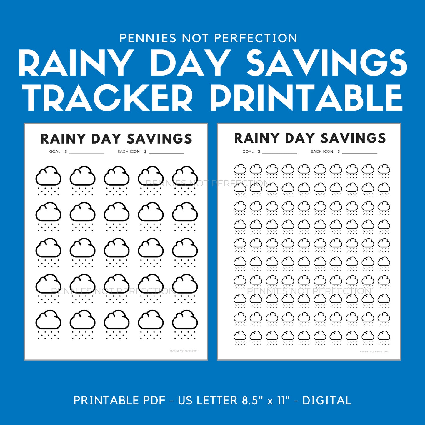 Rainy Day Savings Tracker 100 Icons - Pennies Not Perfection