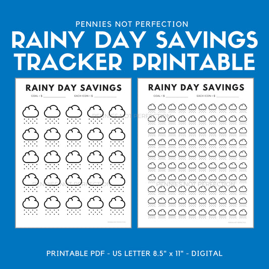 Rainy Day Savings Tracker 100 Icons - Pennies Not Perfection