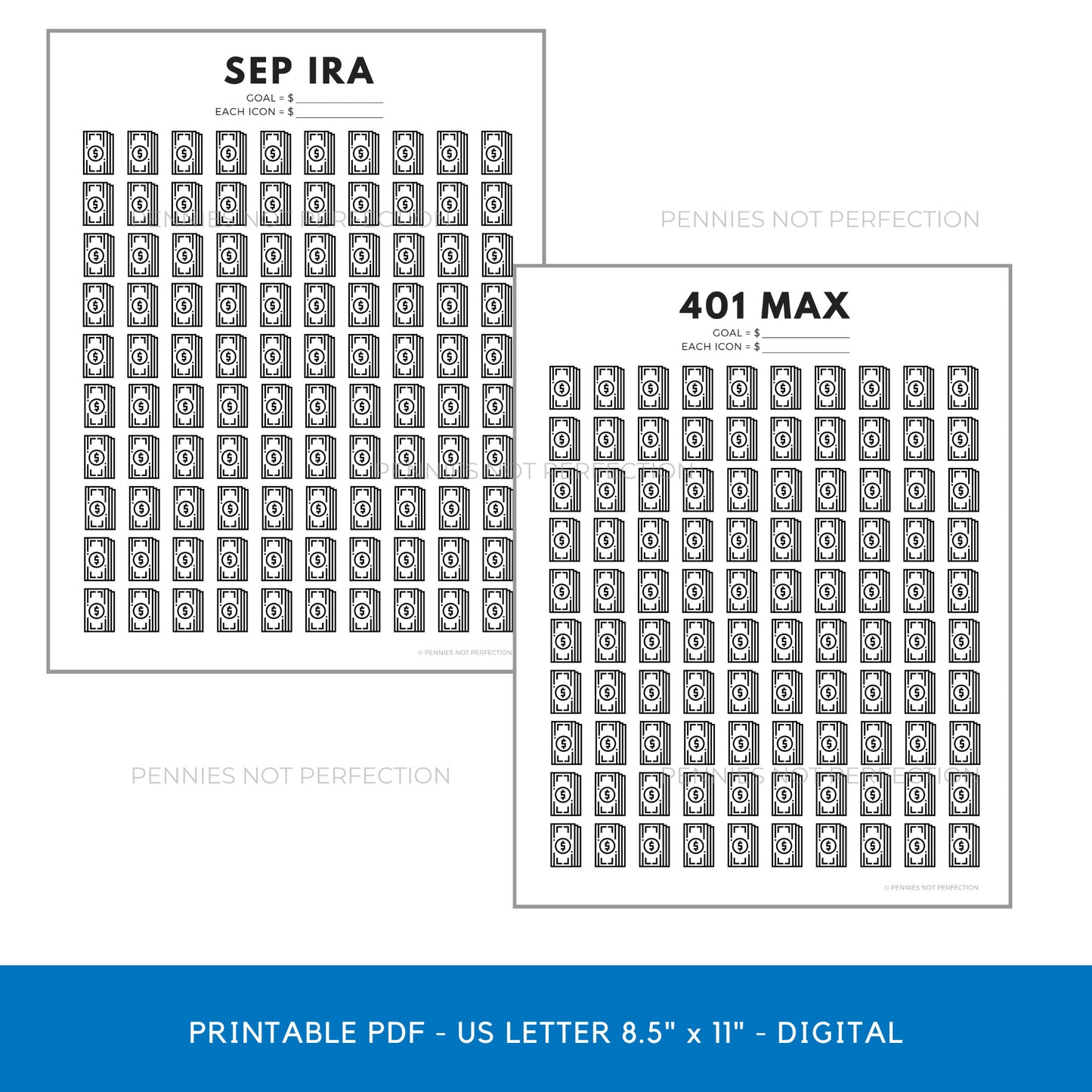 Retirement Savings Tracker Printables Bundle | 401K Roth IRA Trackers