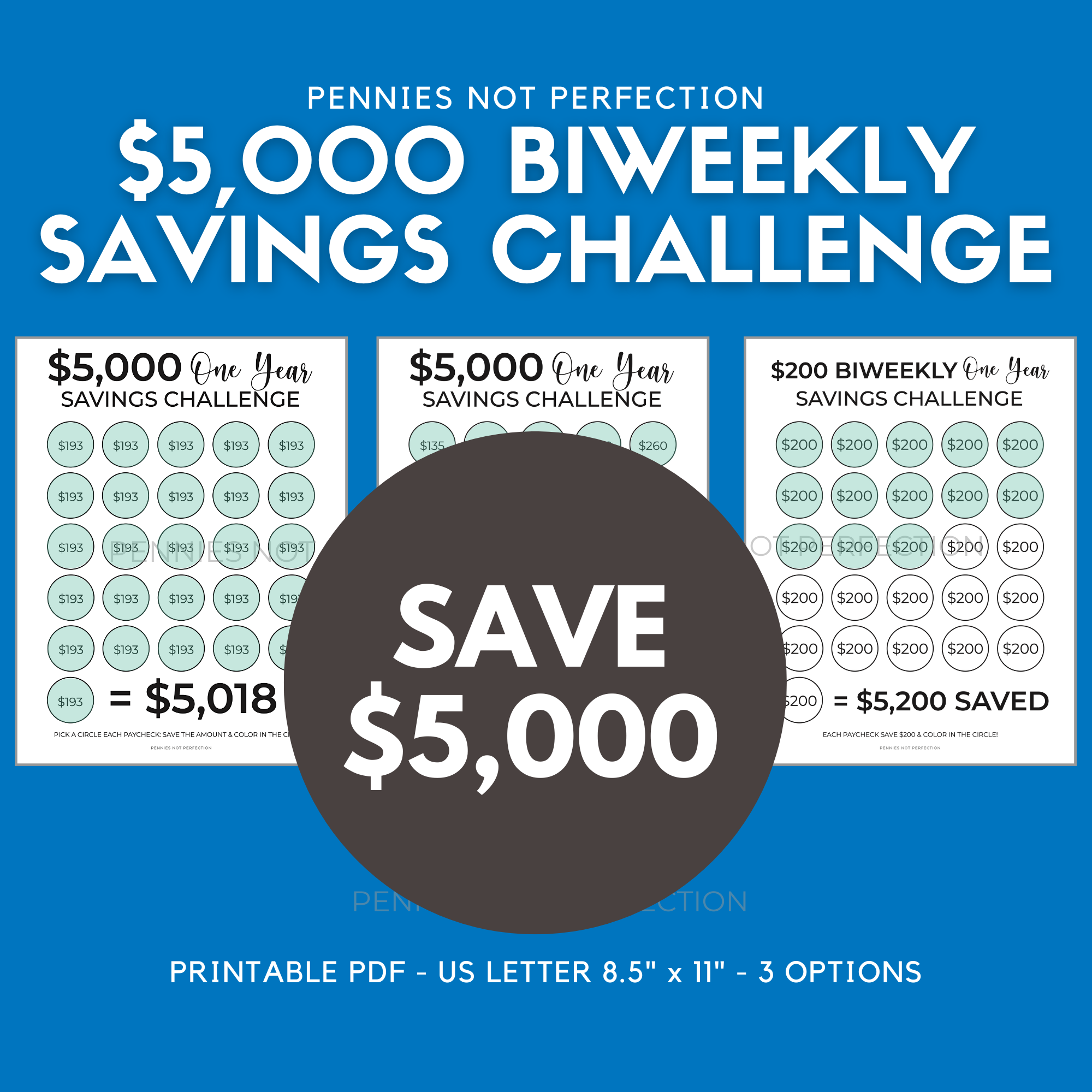 $5,000 Biweekly Savings Challenge Printable (Save $5,000 In One Year ...