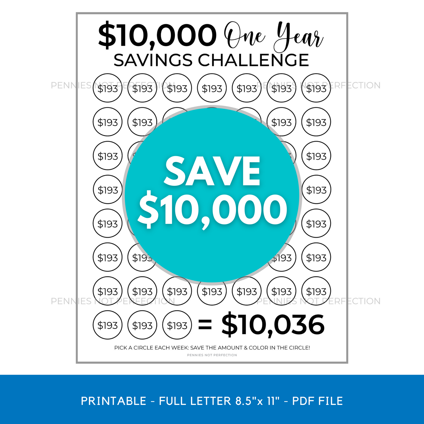 $10,000 In One Year Savings Challenge Tracker Printable