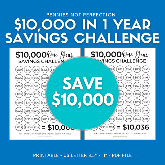 $10,000 In One Year Savings Challenge Tracker Printable