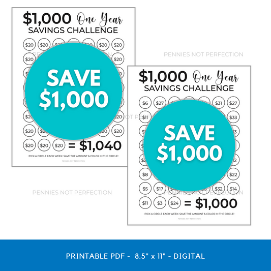 $1,000 In One Year Savings Challenge Tracker Printable