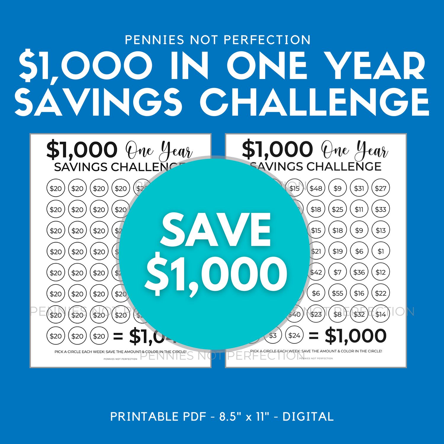 $1000 Savings Challenge, Free Printable Savings Challenge