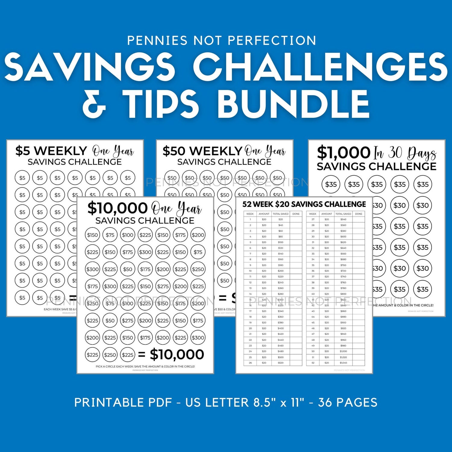Saving Challenges Printable Bundle + 80 Savings Tips – penniesnotperfection