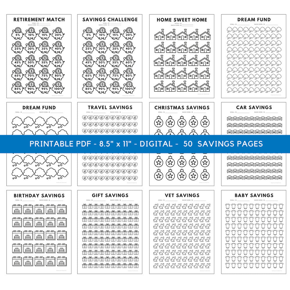 BIG Savings Tracker Printable Bundle (50 Coloring Trackers) –  penniesnotperfection