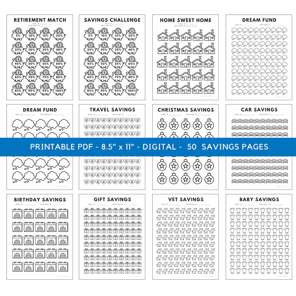 Saving Tracker Bundle, Savings Tracker Coloring Sheets, Savings Tracker Printable Bundle, Money Tracker 3