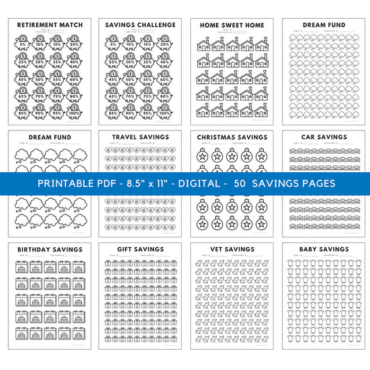 Saving Tracker Bundle, Savings Tracker Coloring Sheets, Savings Tracker Printable Bundle, Money Tracker 3