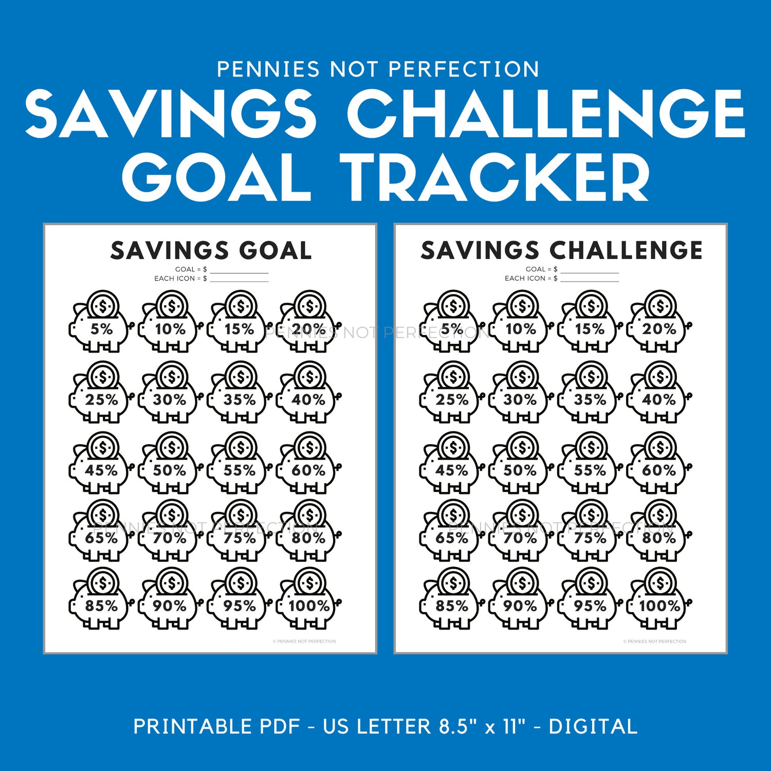 Savings Challenge Goal Tracker Printable | Piggy Bank Savings Goal Tracker 1