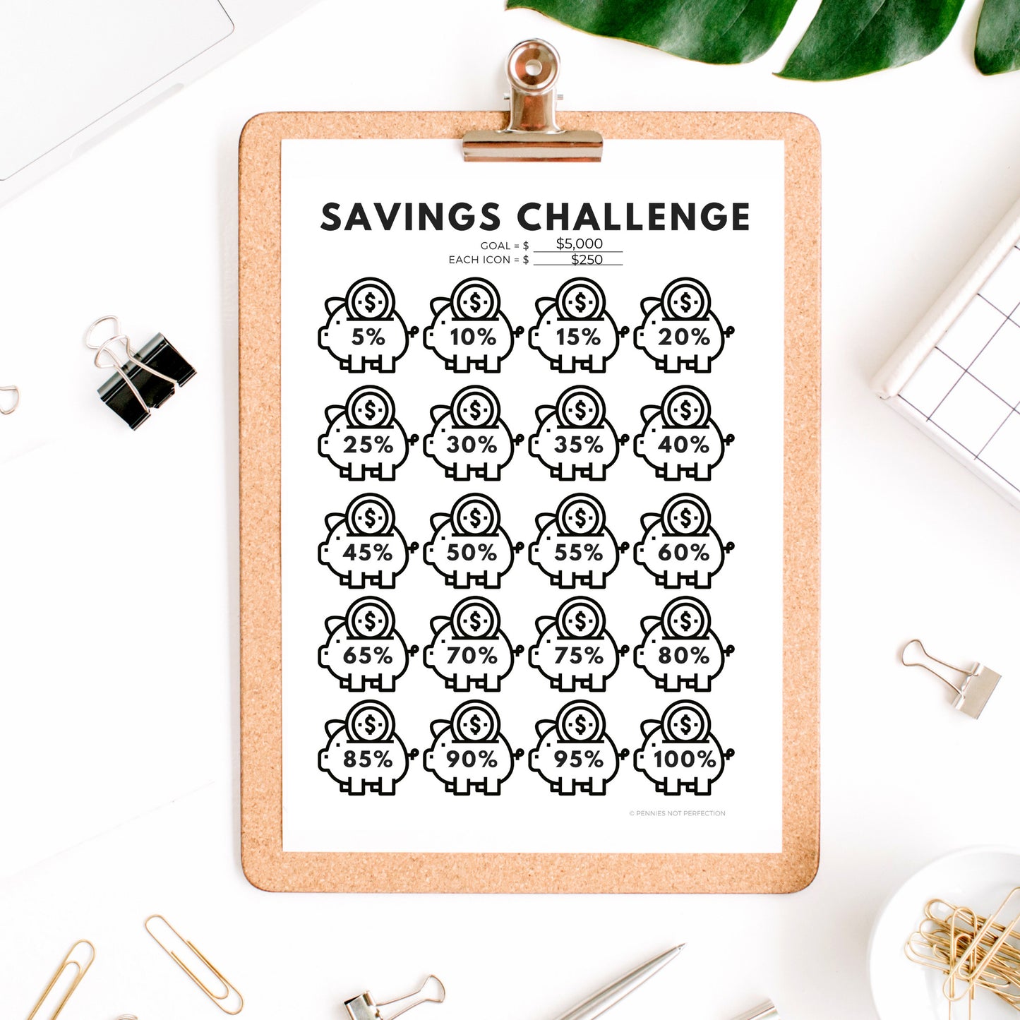 Savings Challenge Goal Tracker Printable | Piggy Bank Savings Goal Tracker 1