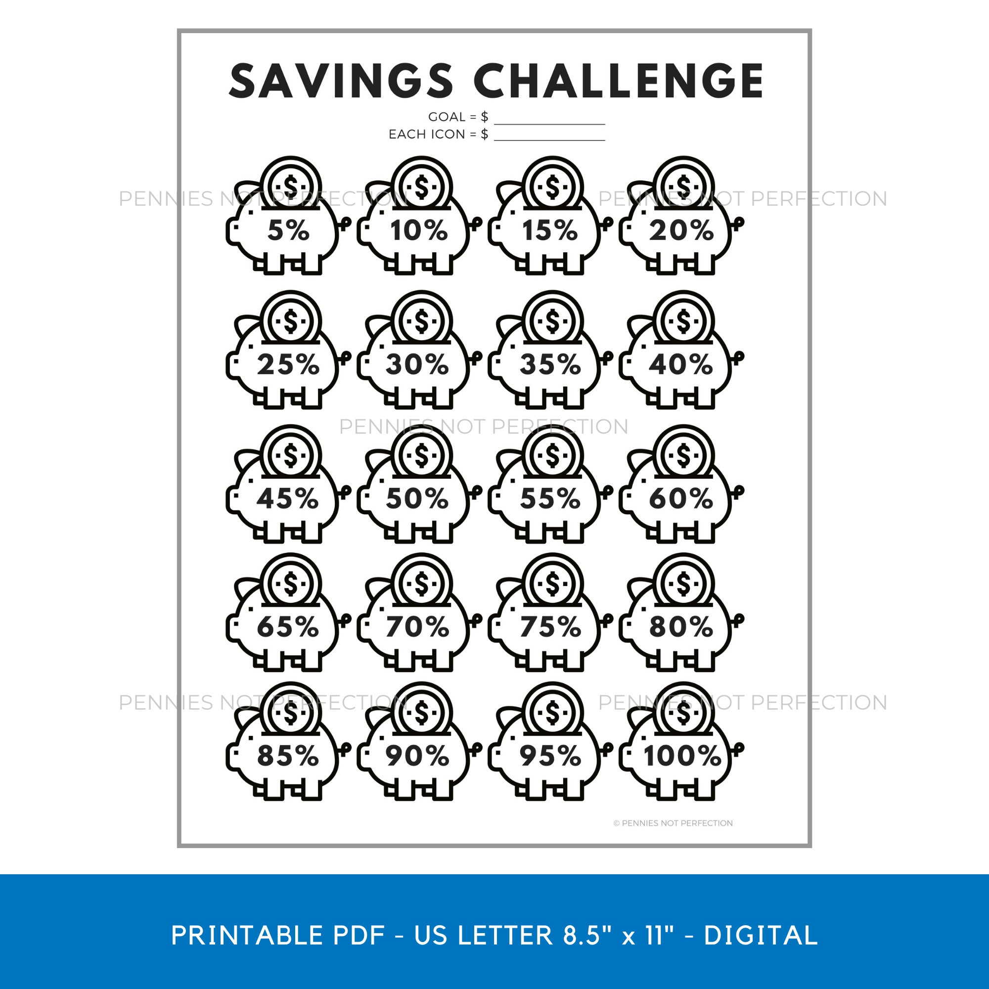 Savings Challenge Goal Tracker Printable | Piggy Bank Savings Goal Tra ...