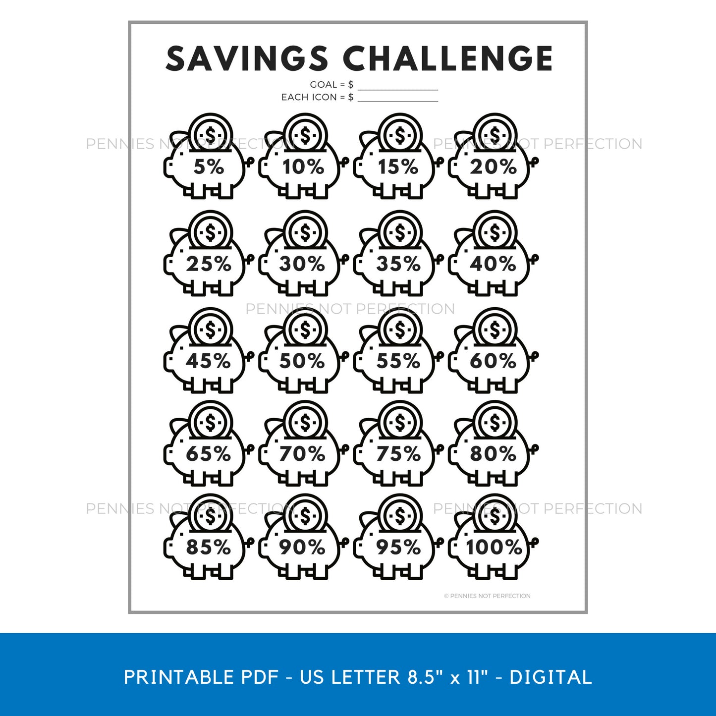 Savings Challenge Goal Tracker Printable | Piggy Bank Savings Goal Tracker