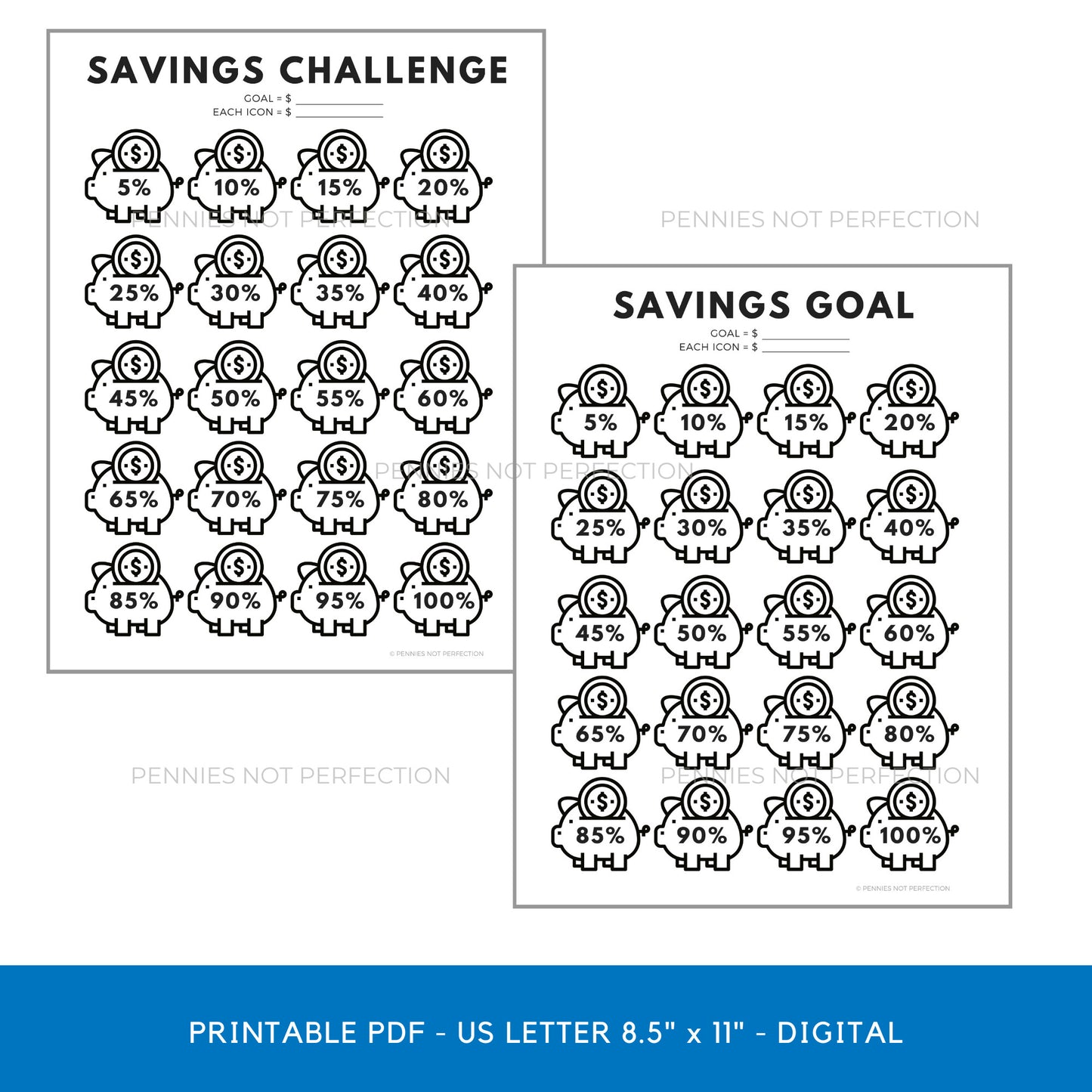 Savings Challenge Goal Tracker Printable | Piggy Bank Savings Goal Tracker