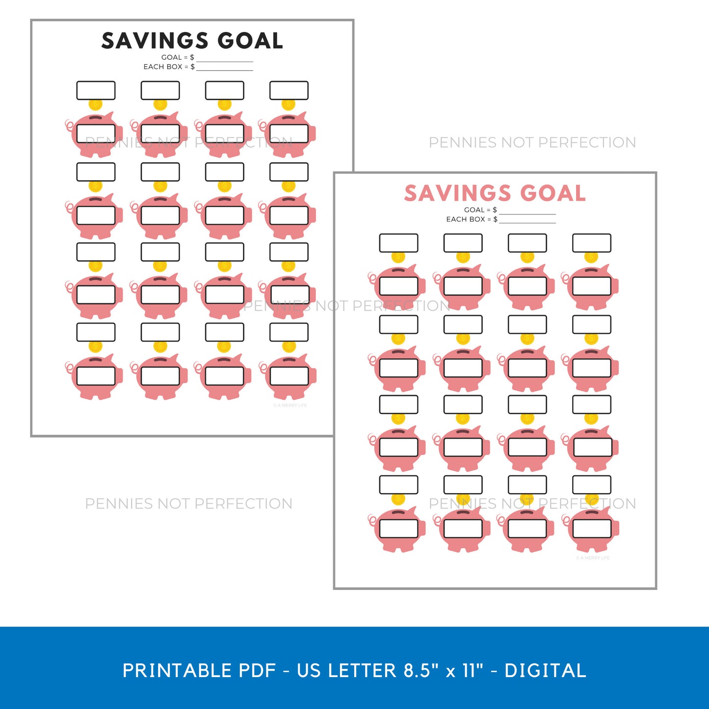 Savings Goals Tracker | Piggy Bank Savings Tracker Printable