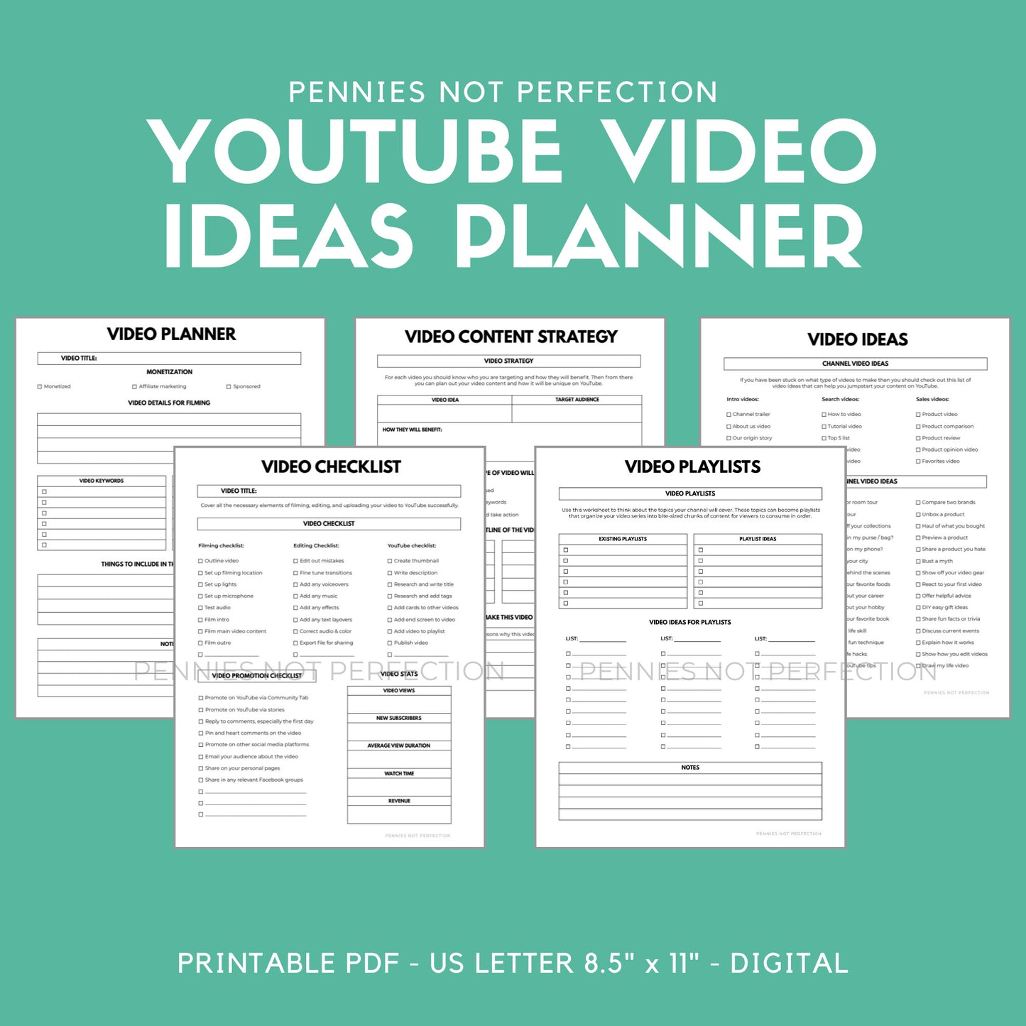 YouTube Video Ideas Planner | Video Series Planner & Checklist Printable | Video Content Ideas Planner 10