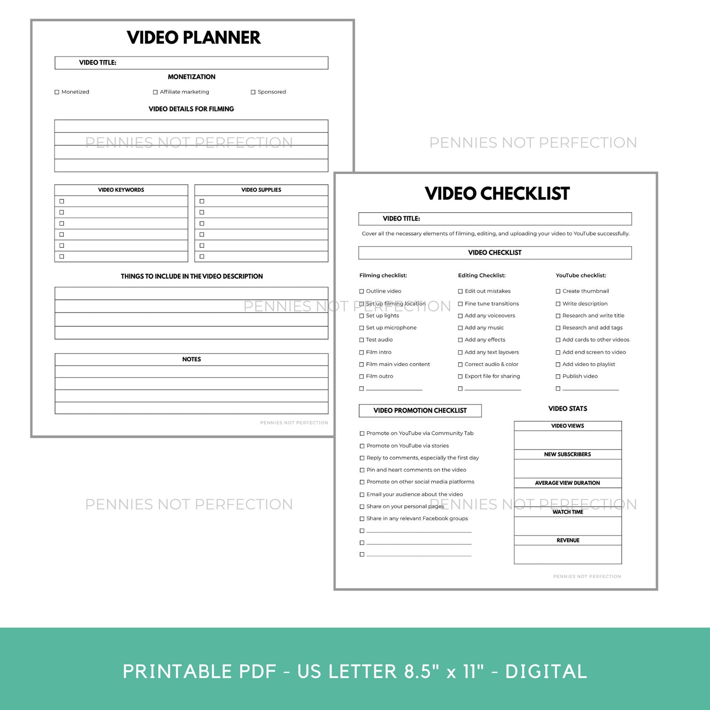 YouTube Video Ideas Planner | Video Series Planner & Checklist Printable | Video Content Ideas Planner 10