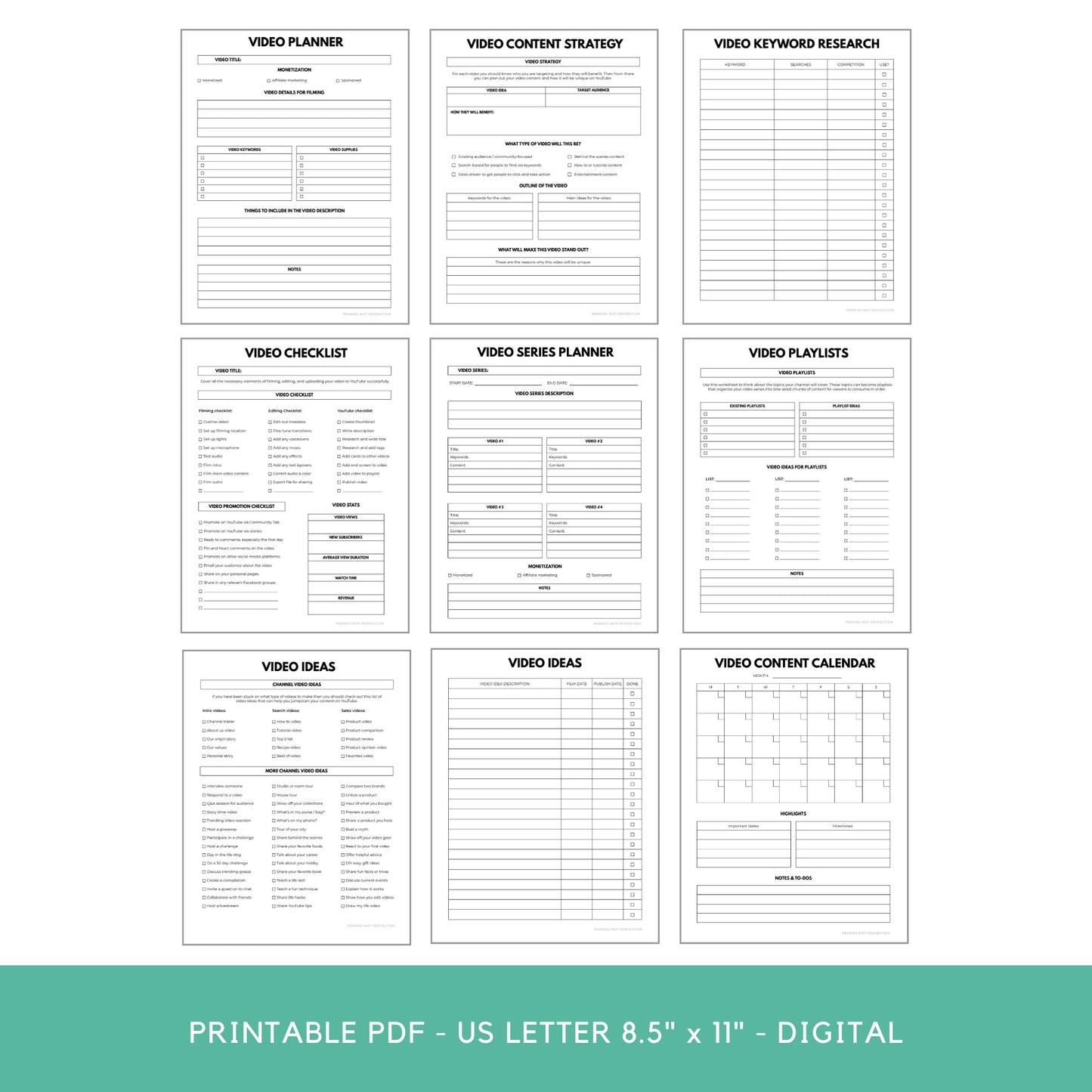 YouTube Video Ideas Planner | Video Series Planner & Checklist Printable | Video Content Ideas Planner 10